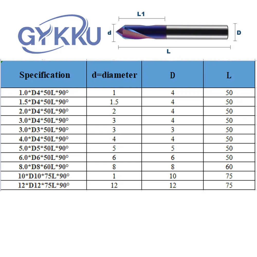 Gykku Hrc55/65 Spotboor 60 ° 90 ° 120 ° Vast-Punt Boring Afschuining Router Bit Wolfraam Staal 2 Fluiten Einde Molen Cnc Machine Tool