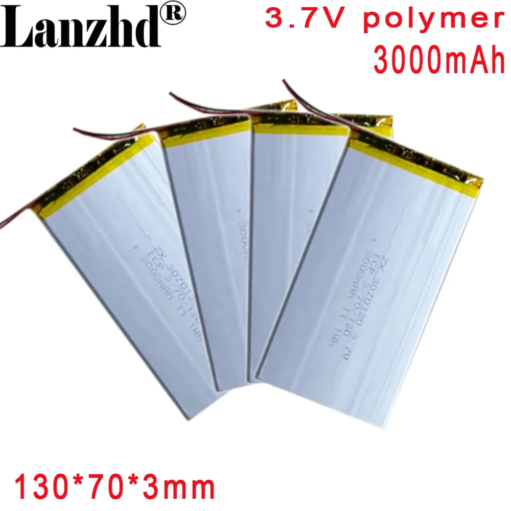 3.7V Battery Rechargeable Li Polymer 3000mAh 3070130 Soft package battery For Tablet DVD battery Ebook Speaker Notebook