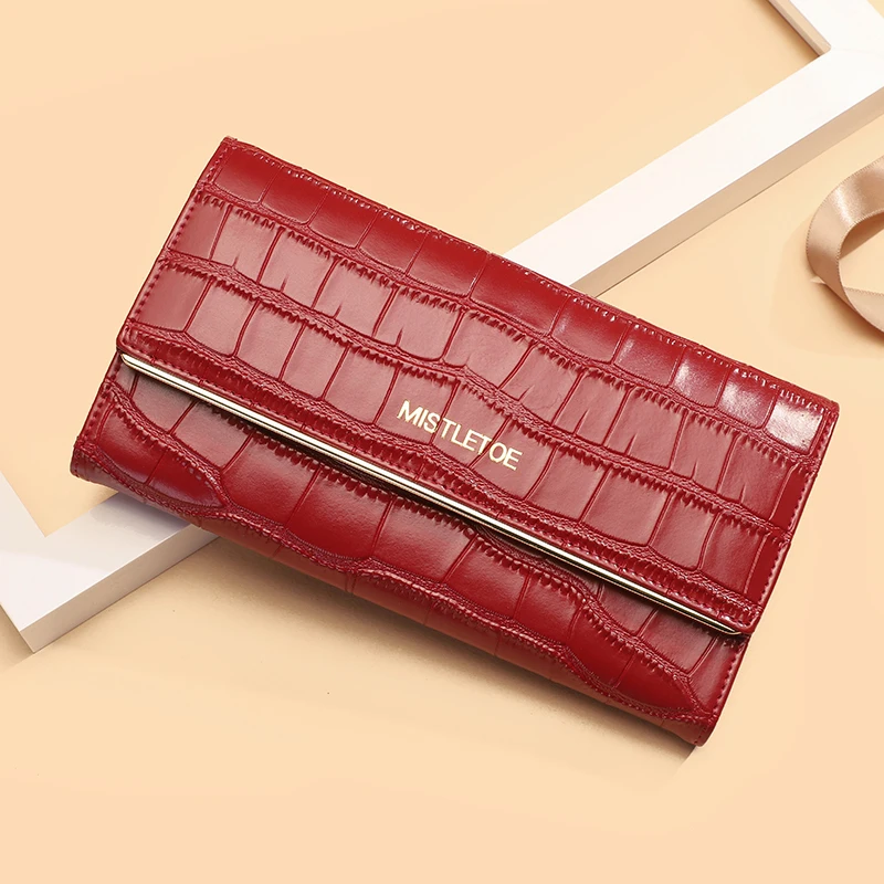 Lady Cowhide Genuine Leather Clutch Bag Card Holder Phone Long Wallet for Women Travel Party Wedding Gifts