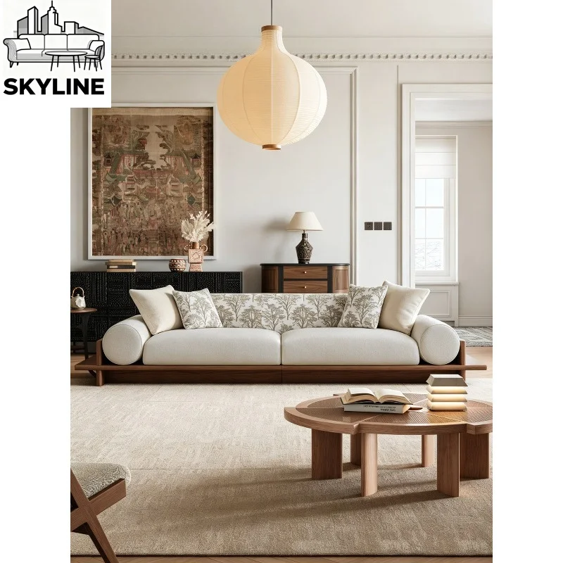 Aesthetic Solid Wood Frame Fabric Sofa, Removable Washable Couch for Large Living Room