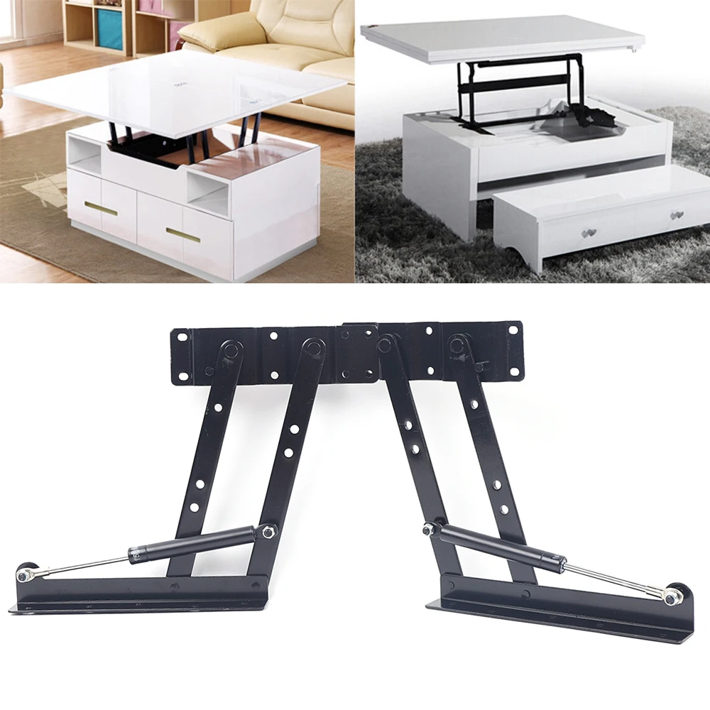 2Pcs Folding Lift Up Hinge Coffee Table Lift Top Hardware, Gas Hydraulic Lift up Table Mechanism,Table Top Lift Hinge, Black