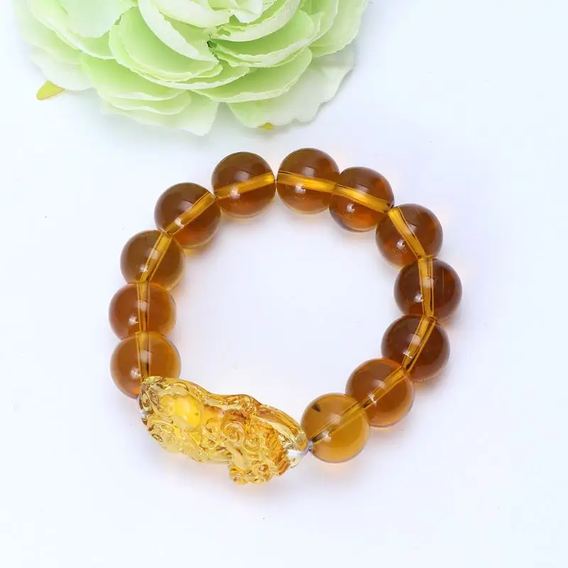 E15E Luck Pixiu Bead Bracelet Feng Shui Citrine Stone Bracelet Gift for Men Women