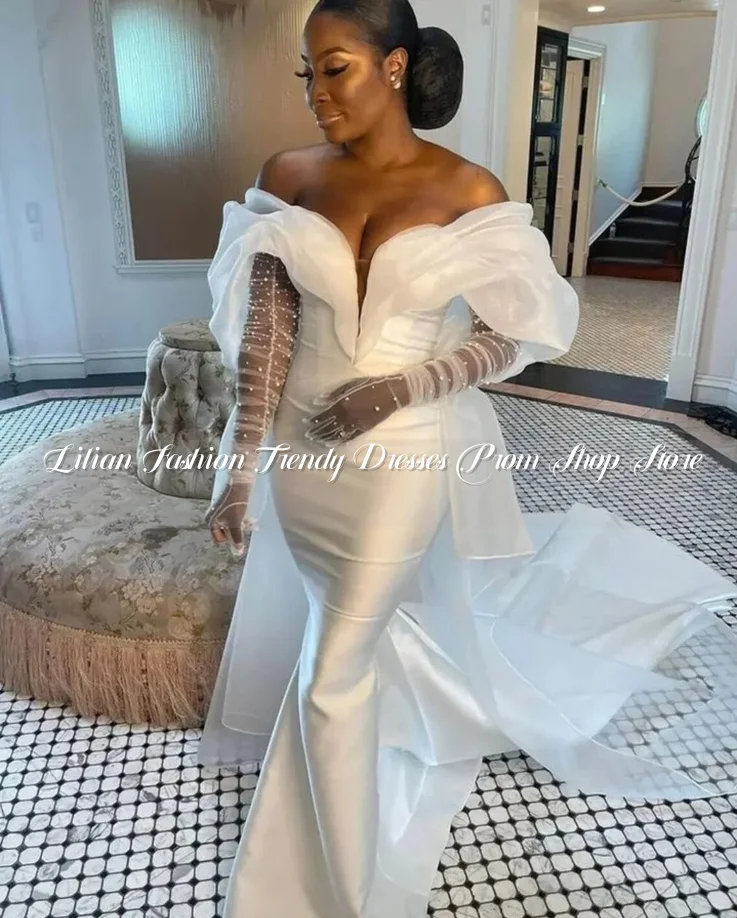 Elegant Aso Ebi Mermaid Wedding Dress 2025 Exquisite Strapless Satin Beach Party Dresses Customised Bridal Gowns robes de soirée