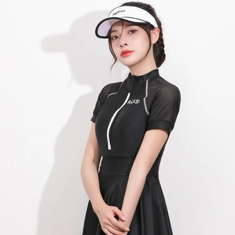 

Quick-drying split skirt short-sleeved thin hot spring women's sports swimming clothes tight-fitting one-piece