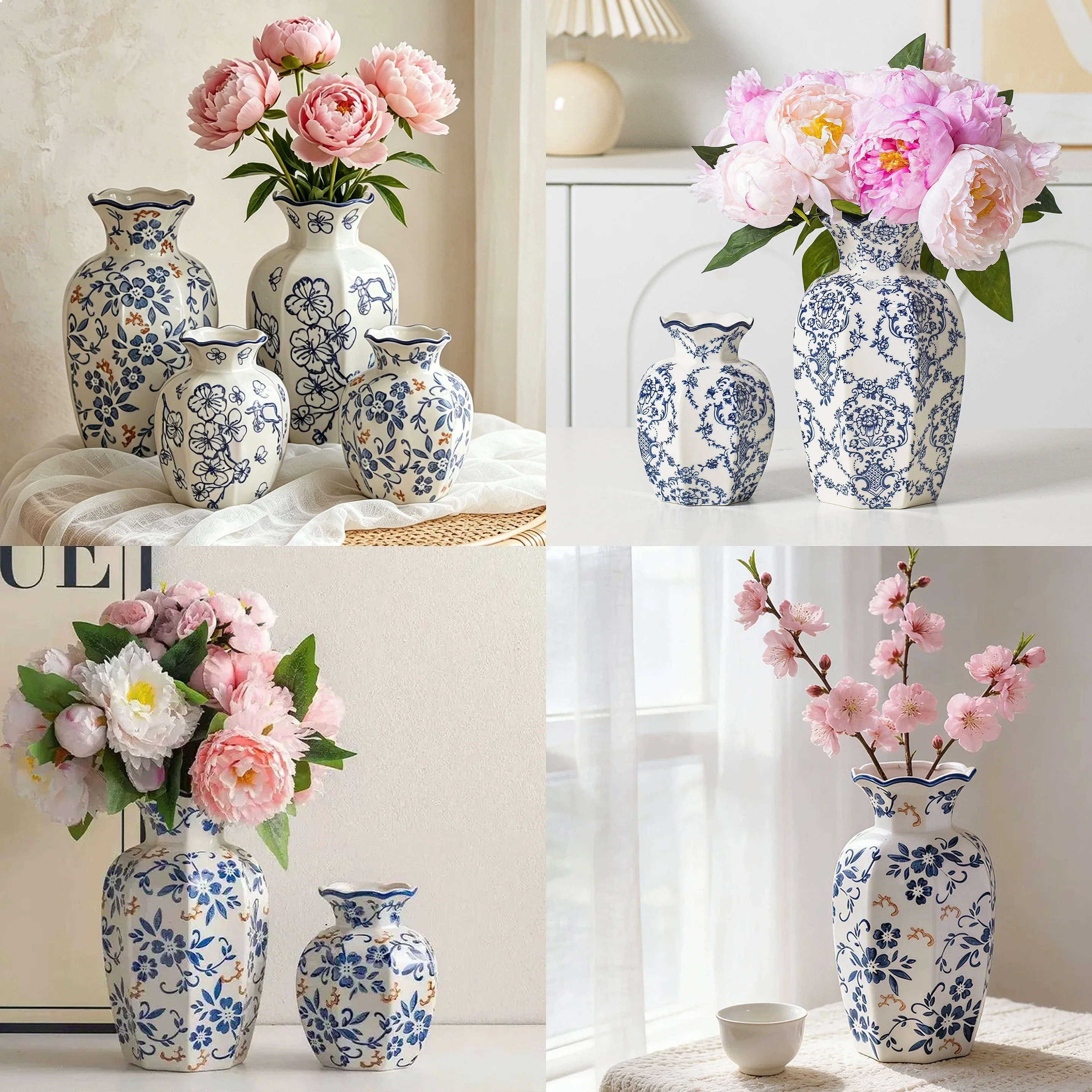 Vintage Blue White Porcelain Vase Retro Ceramic Flower Vase Home Decor Artistic Floral Container