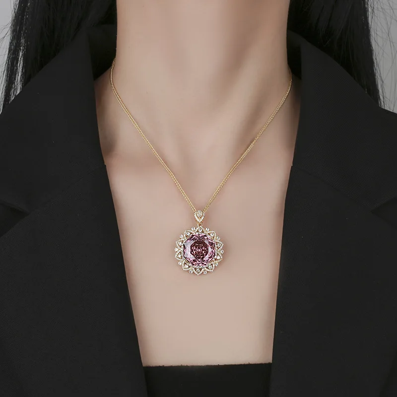 New Gold-Plated Rose Cut Elegant Vintage Gold Pendant Main Stone18mm