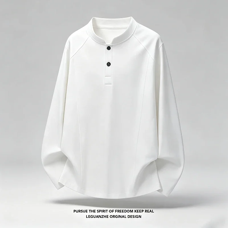 Mens Lightweight Henley Pullover Shirt Mandarin Collar Long Sleeve Raglan Detail For Daily Street Activities