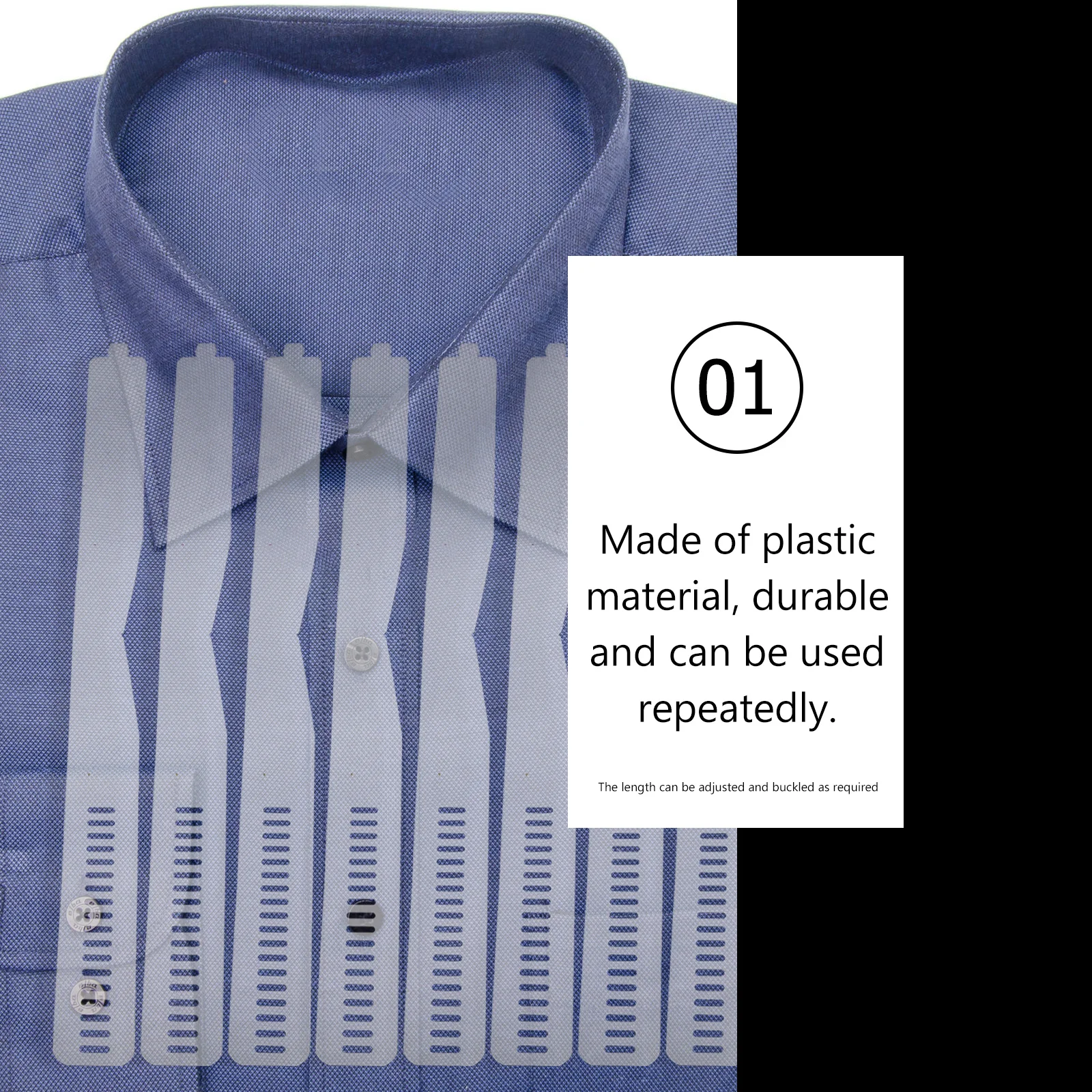 100 Uds. Tiras para cuello de camisa, tiras de fijación ajustables de plástico transparente para almacenamiento de ropa, soporte duradero para cuello