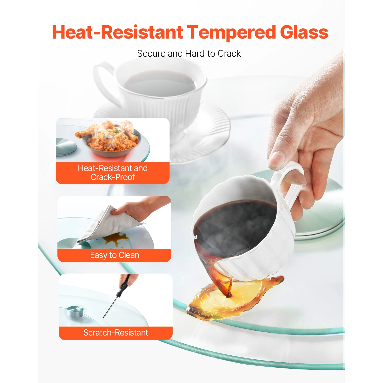 SucceBuy 20/24/30in قرص دوار زجاجي كسول سوزان 360 درجة °   صينية دوارة على سطح الطاولة للتجمعات العائلية والولائم وحفلات الزفاف