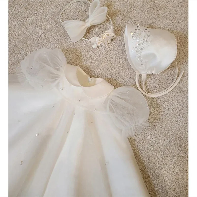 2024 Princess Tulle White Dress for Baby Girls Children Kids Birthday Dresses Girl Christenning Clothing Toddlers Party Costume