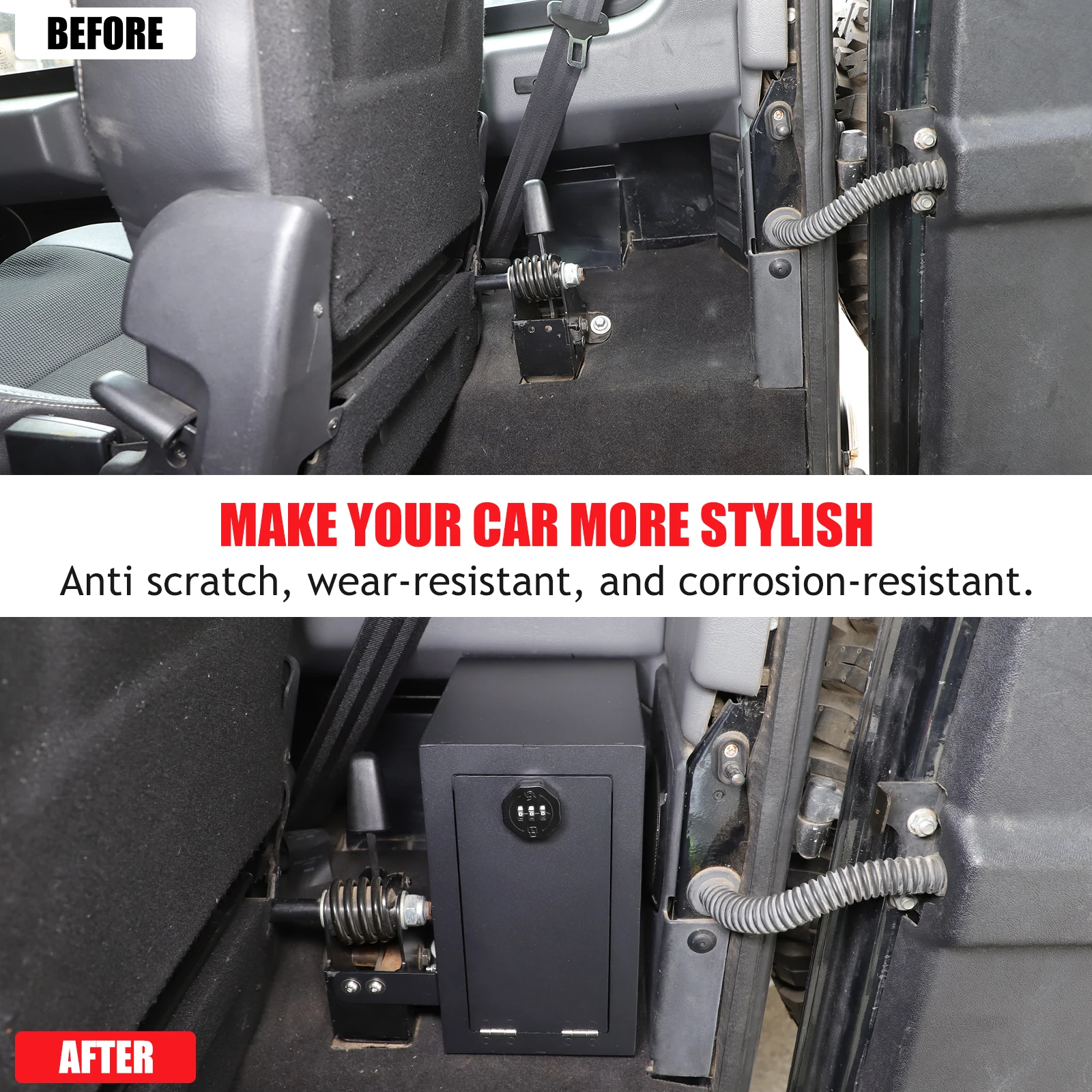 

For Land Rover Defender 2004-2018 model trunk right safe, car trunk right password box, aluminum alloy, black 1pcs