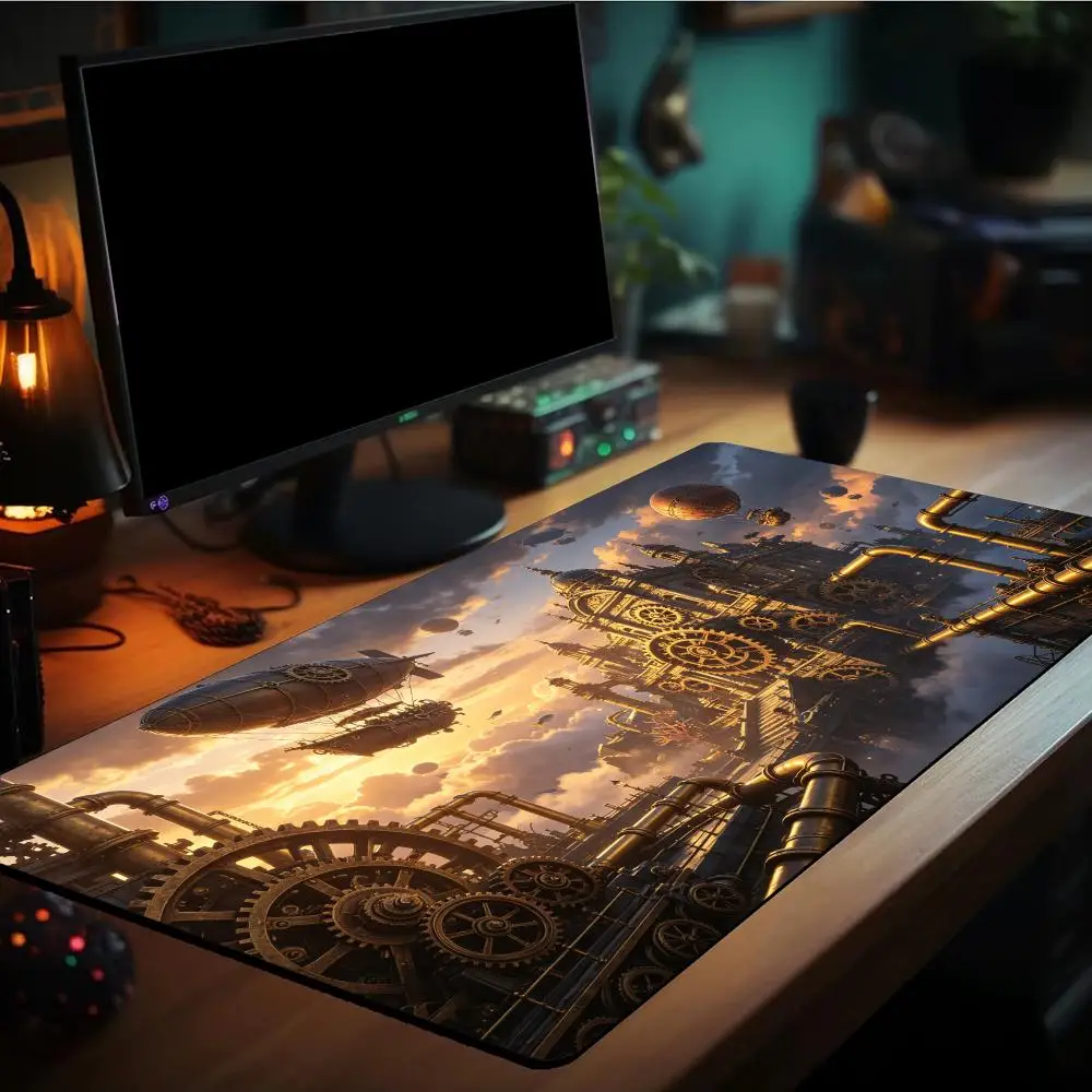 Steampunk Large Mouse Pad Play Mat 24x14Inch Non‑Slip Rubber Desk Mat Game Keyboard Mousepad Gamer Setup Decoration Office Decor