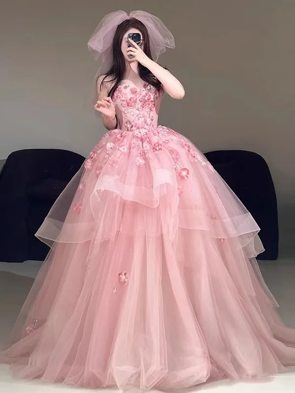 

Розовое вечернее платье женское высокого класса Sensation Fairy T на бретельках Роскошное платье принцессы на день рождения Dr Sweet Sle с цветочным принтом средней длины...