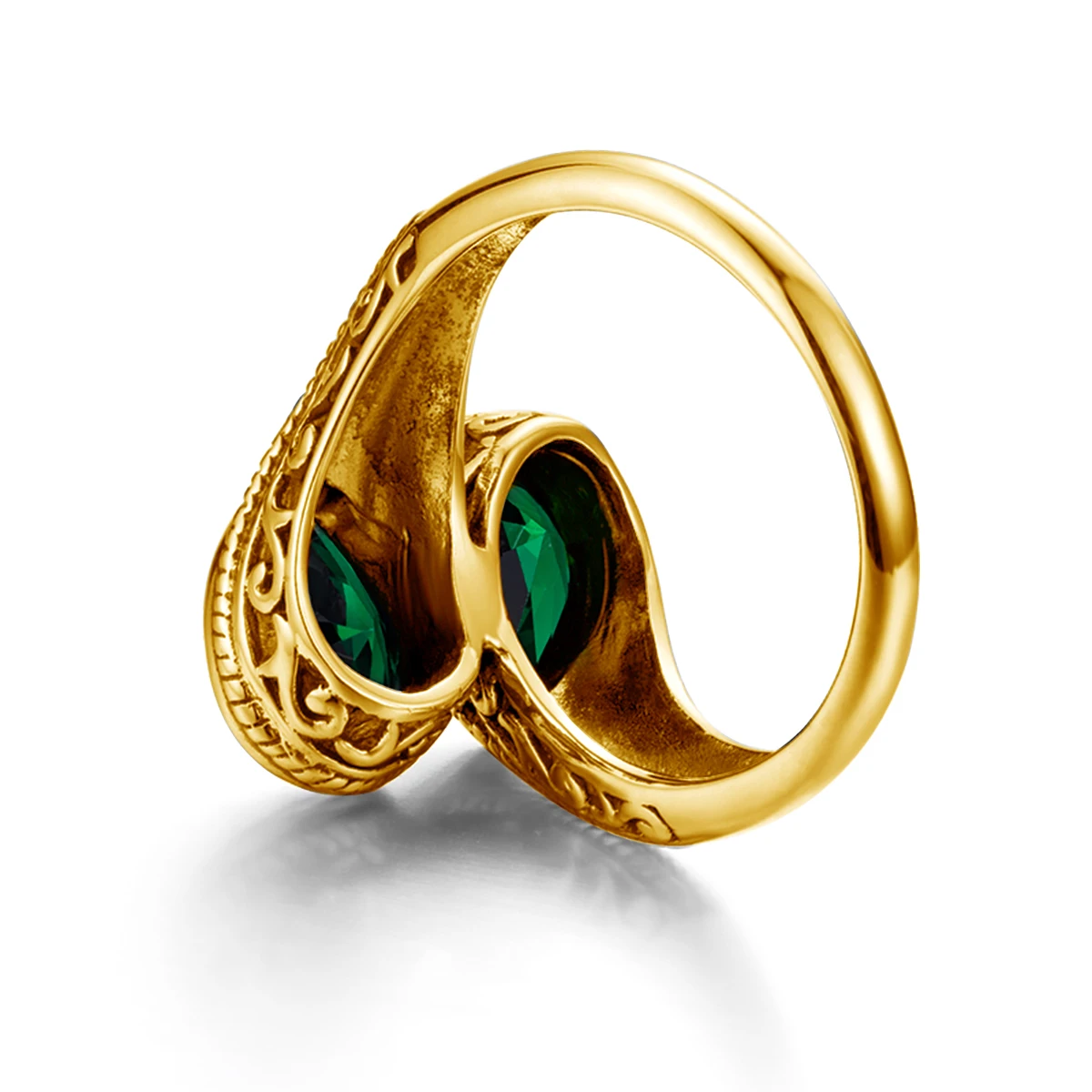 Trendige Wassertropfen-Ringe mit grünem Smaragd für Damen, Gold mit Steinen, luxuriöser Designer-Schmuck, einzigartige Accessoires, Geschenk für Hochzeit und Party – Detail 3