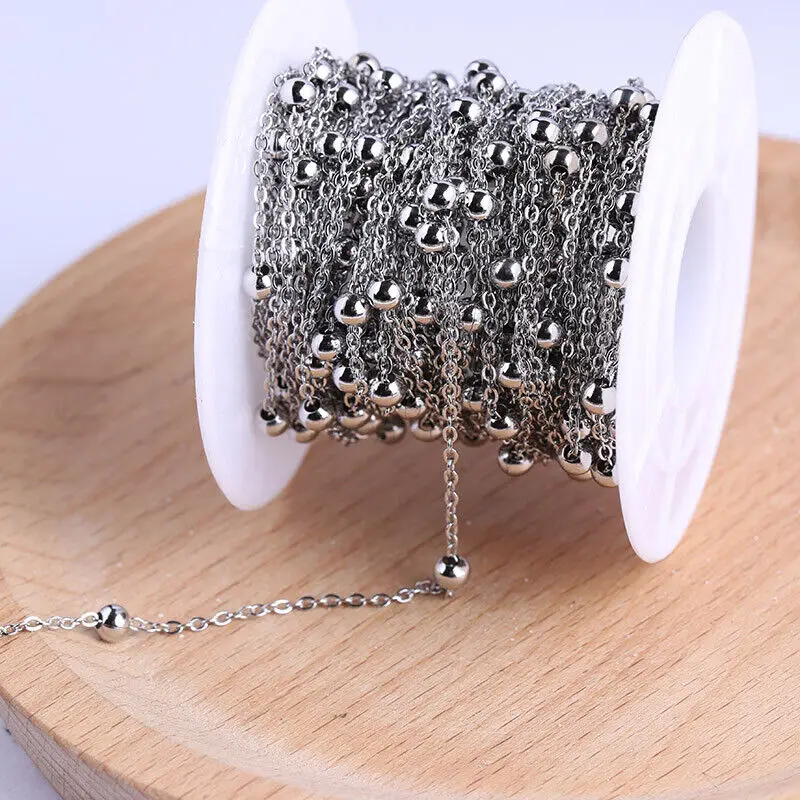 

5Meters Stainless Steel Gold Plated Charm 4mm Ball Beaded Chains for DIY Jewelry Necklaces Bracelets Making Findings