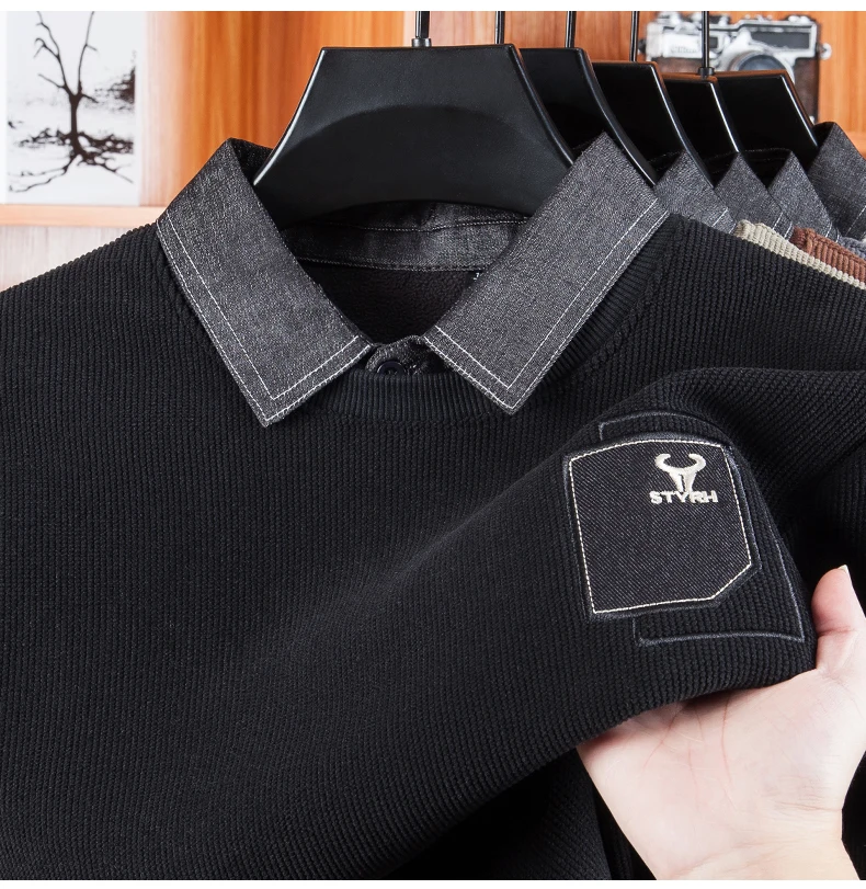Tweedelige herensweater met verdikte en gewatteerde losse winteroverhemdkraag Geïntegreerd fleece warm gebreid laagoverhemd