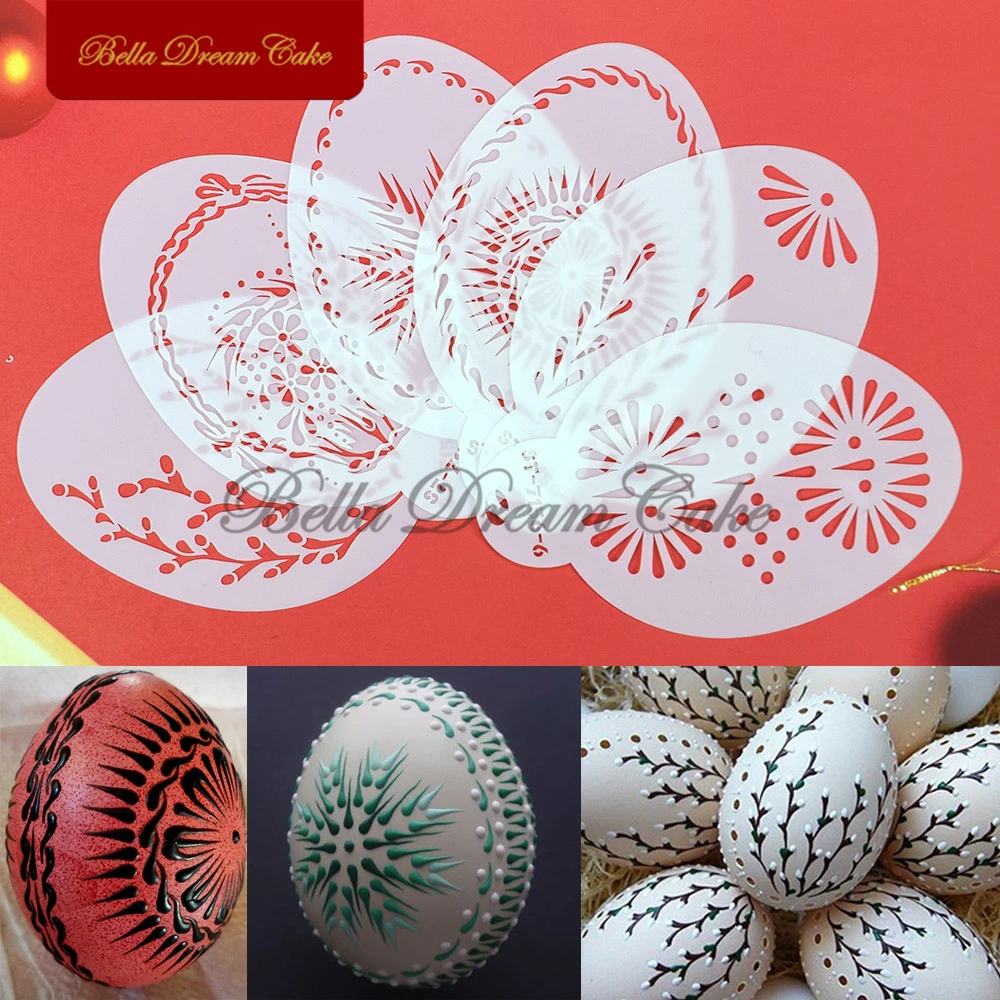 6pcs Retro Frame Easter Egg Cookies Stencil DIY Fondant Cupcake Mold PET Biscuit Drawing Template Cake Decorating Tool Bakeware