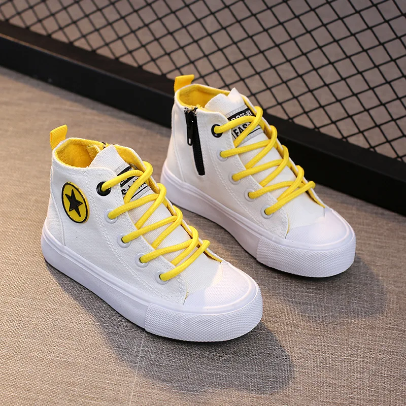 Kid Casual Canvas Board Shoes High-top Boys and Girls Flat Bottom Breathable Zipper Shoes Children Riding Sports Out Board Shoes