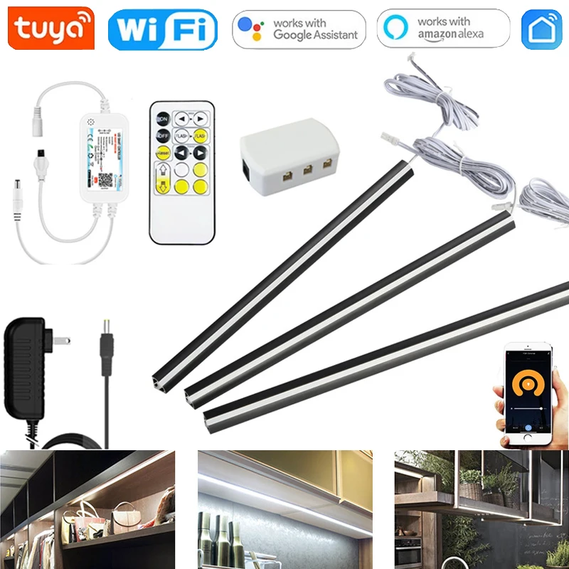 Tuya Wifi DC12V الذكية النيون LED إضاءة الخزانة 90 درجة الألومنيوم الشخصي 50 سنتيمتر أضواء التحكم عن بعد لغرفة النوم المطبخ خزانة الإضاءة