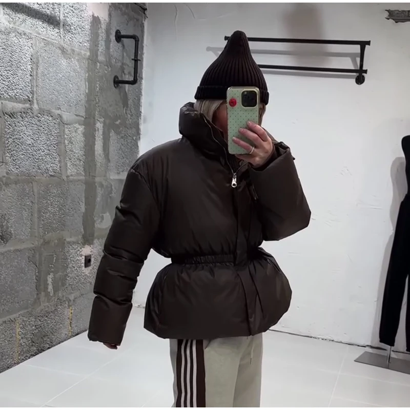 Elegant Cotton Warm Women's Jacket Autumn Winter Loose Full Sleeve Zipper Stand Collar Thicken Coats 2026 Waist Outwear Lady