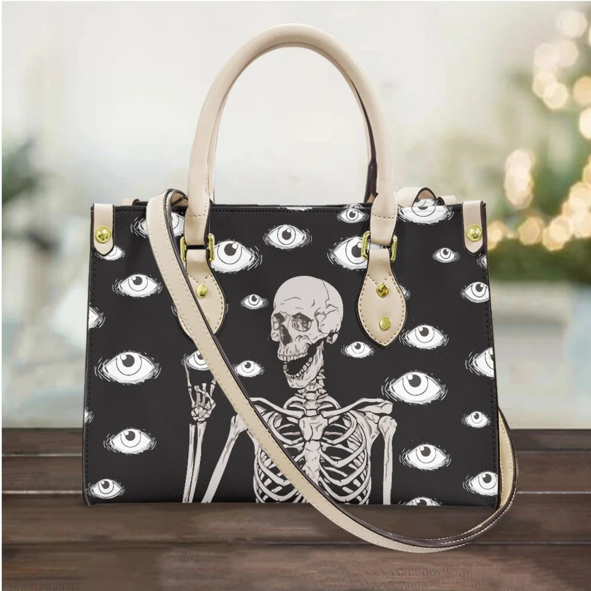 

Gothic Skull Skeleton Printing Women Tote Bag New Fashion Designer Top Handle Vintage Shoulder Bag Elegant Handbags Gift Bolsos