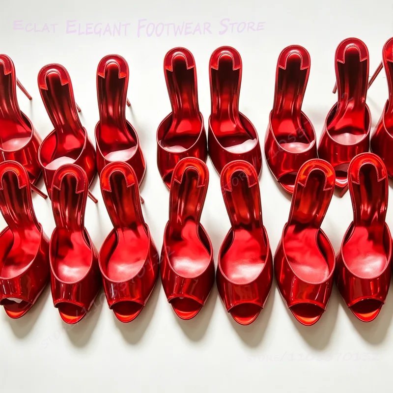 Metallic Red Peep Toe Slippers Sexy Light Blue Sandals With 8/10/12cm Stiletto Heels White Slingback Shallow Summer Casual Shoes