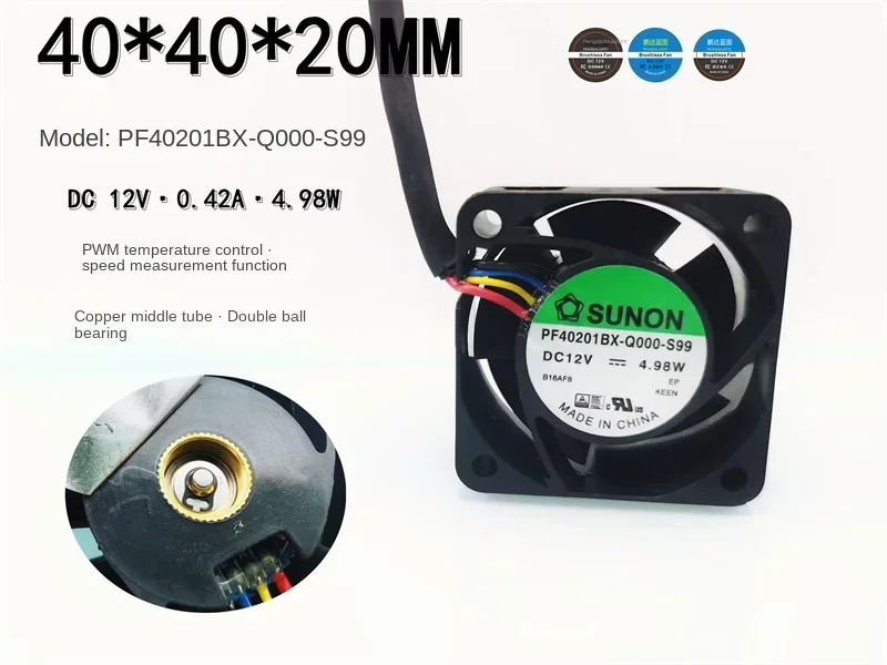 

40*40*20MM Brand New PF40201BX-Q000-S99 Dual Ball 4020 12V 4.98W High RPM PWM Chassis 4CM Fan