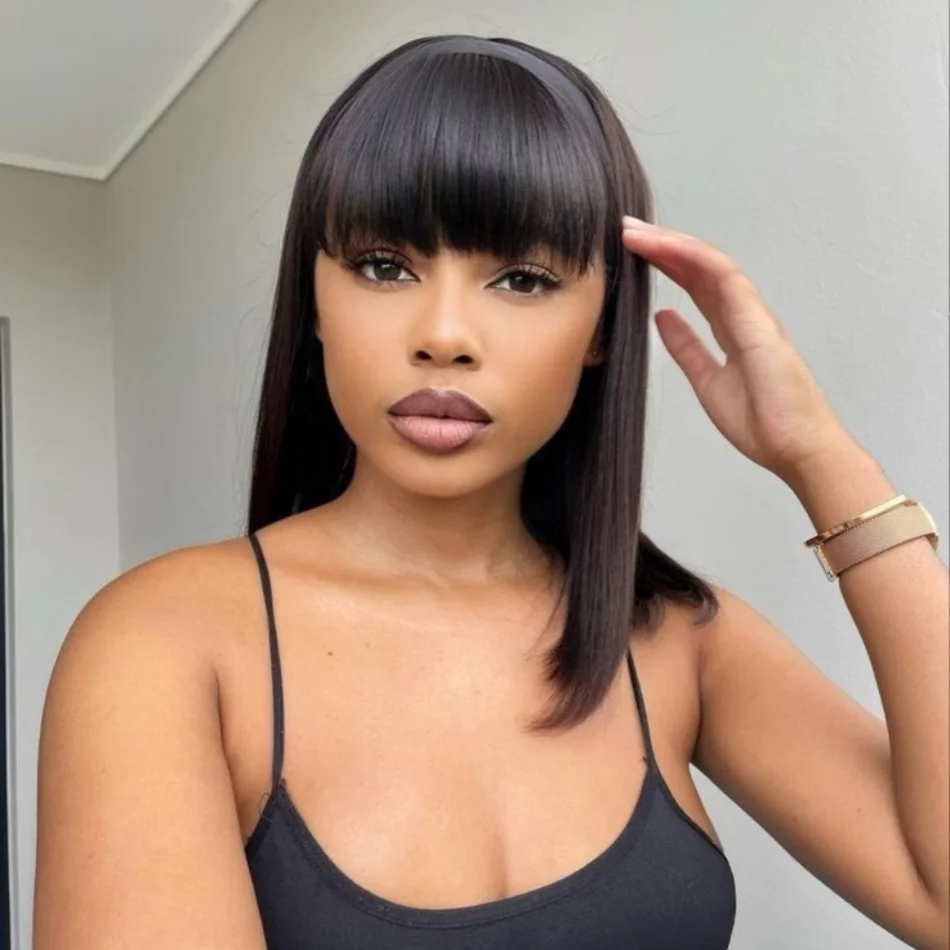 

Short Bob 3x1 Middle Part Lace Scalp Wigs Bone Straight Fringe WigsFull Machine Made for Women Remy Human Hair on Clearance Sale