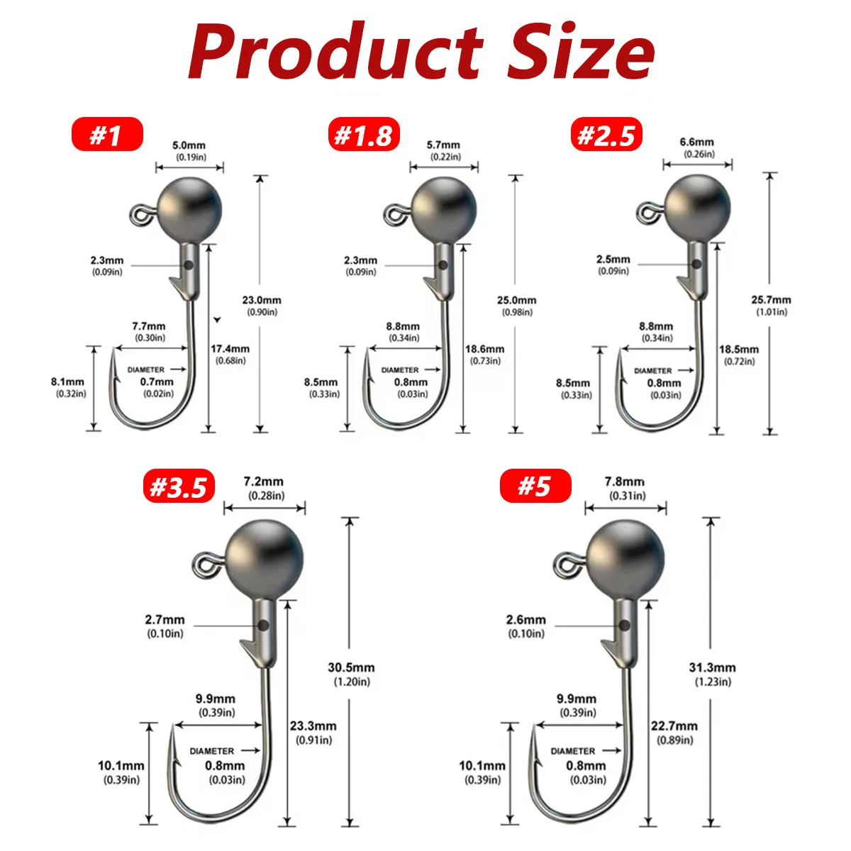 1g 1,8g 2,5g 3,5g 5g Angeljigköpfe, Rundkopf-Rigs Angelhaken für Weichköder und Crankbaits – Detail 4