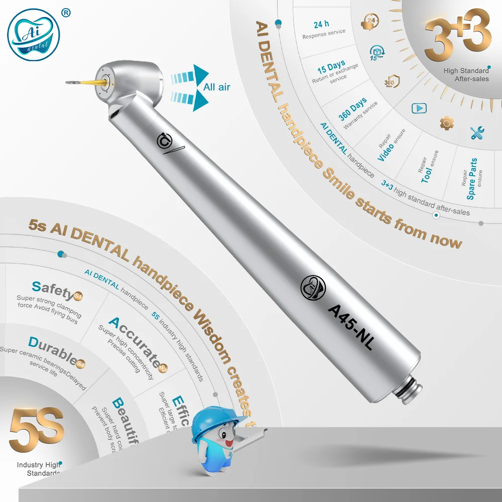 AI DENTAL AiKO Series A45-NL Handpiece/Set Optic N-Type Dental 45-degree angle Head High Speed Air Turbine Handpiece for FG burs