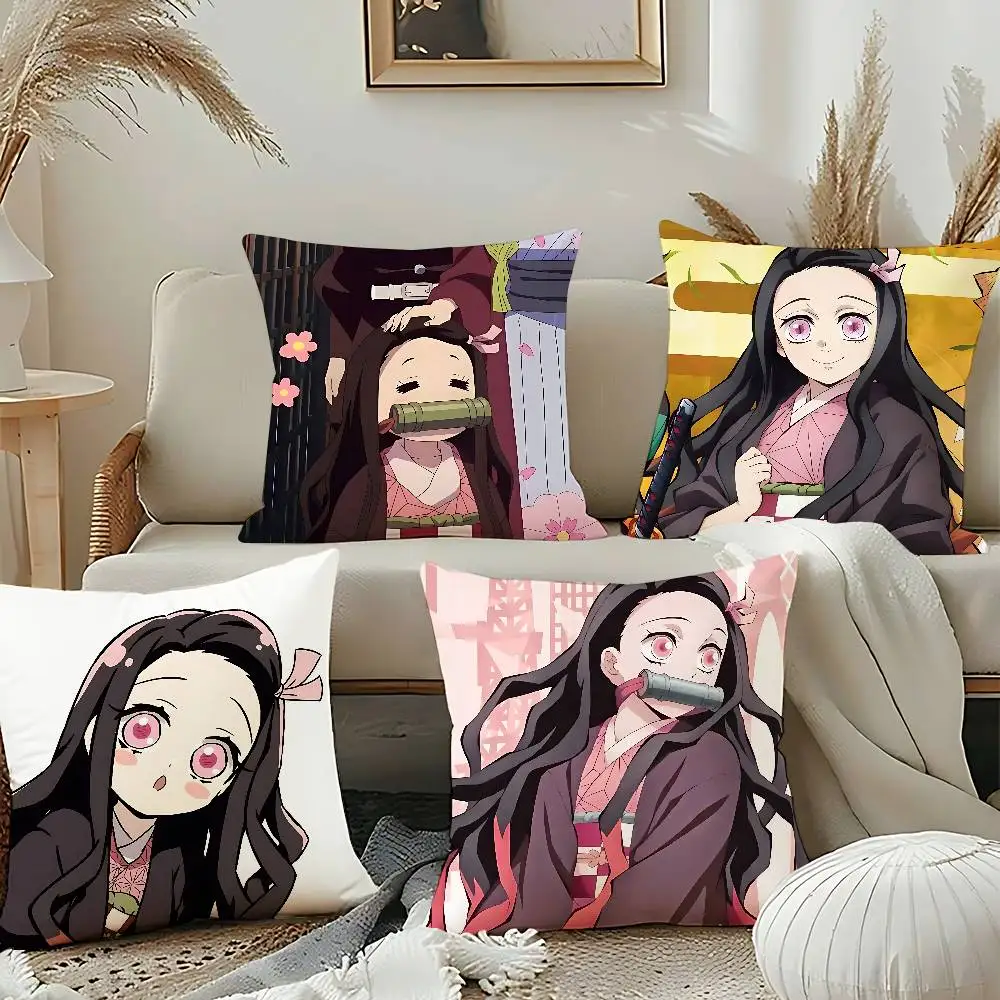

Cute N-nezuko Kamado Pillow Case Pillow Cover Cushion Case For Sofa Couch Polyester/Cotton Pillowcase For Fall Home Decor