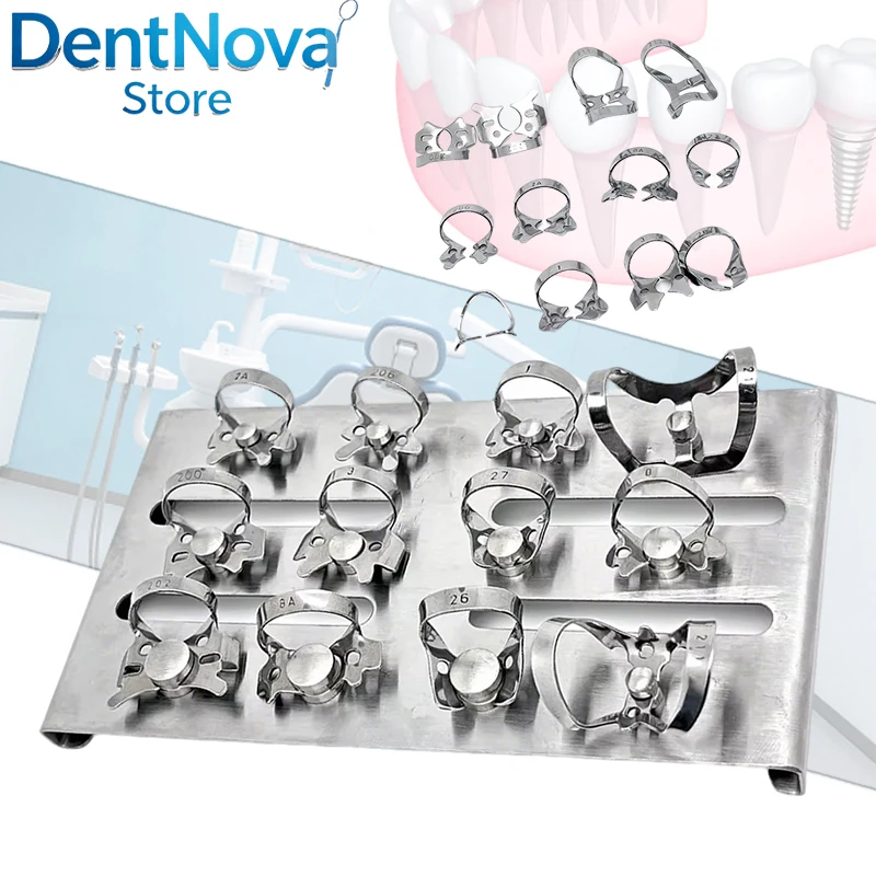 

12Pc/Set Dental Dam Clamp Set Stainless Steel Oral Barrier Clip Frame Holder Endodontic Rubber Dam Kit Dentistry