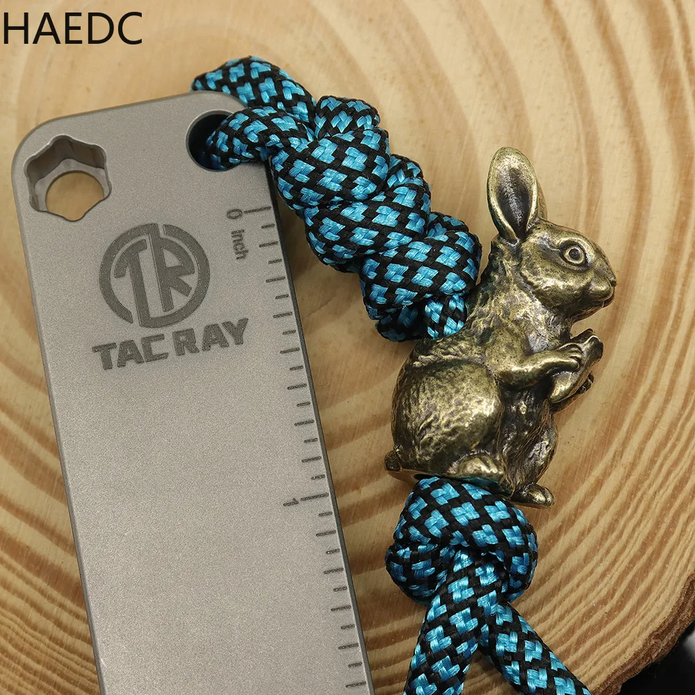 HAEDC Retro Brass Rabbit Old EDC Tool Paracord Beads Bag Hanging Pendant Keychain Accessory