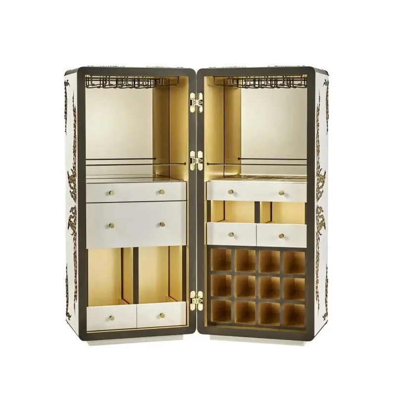 wood wine cabinet dining side cabinet villa living room home creative embroidery decoration multi-layer red wine display cabinet