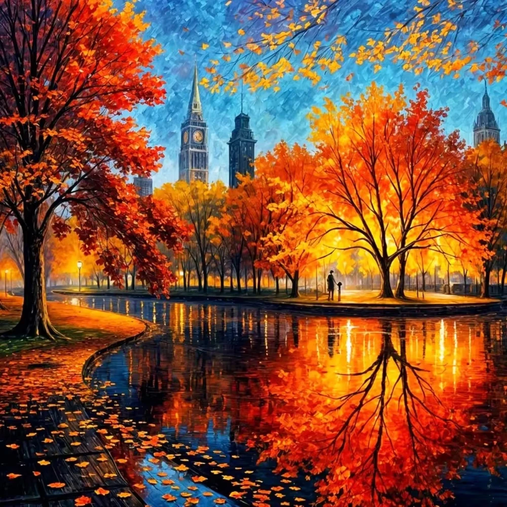 

500PCS/1024 PCS Jigsaw Puzzles The Autumn Trees Fallen Leaves Scenery Challenging Family Activity Game for Gameroom Bedroom Gift