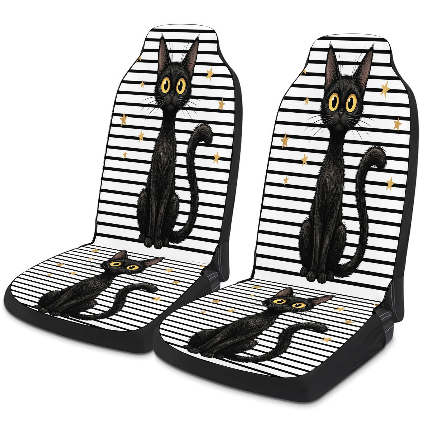 Juego de fundas para asientos de coche con temática de gato negro para la mayoría de los coches y camiones, fundas protectoras transpirables y modernas para asientos de coche, juego completo, fundas universales para asientos de coche
