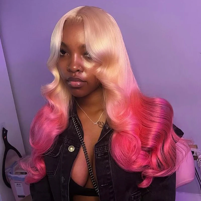Brazilian 180% Density Cosplay Human Hair Wig Mint Green Grey Pink Purple Long Straight Colored Lace Frontal Wigs Wear And Go