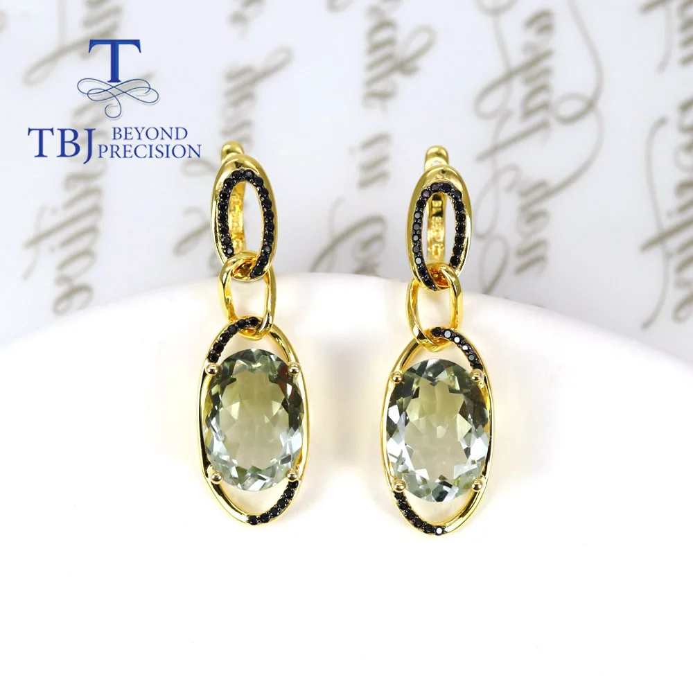 New natural green Amethyst Oval 10*14mm gemstone earrings 925 sterling silver Simple fashion Women's fine Jewelry Gift