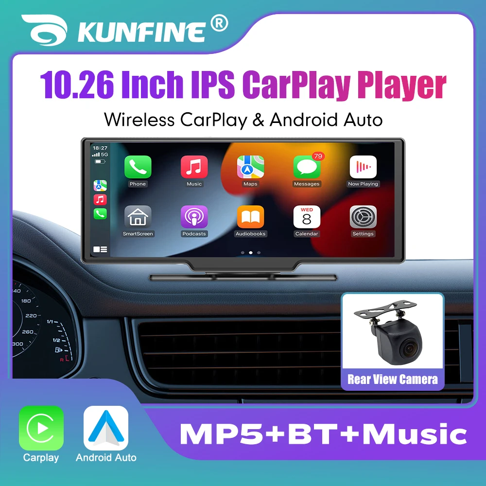 

10,26-дюймовый беспроводной монитор CarPlay, IPS-экран, Android Auto, сенсорный экран, WIFI FM BT 5,0, видеорегистратор заднего вида, мультимедийный плеер AUX