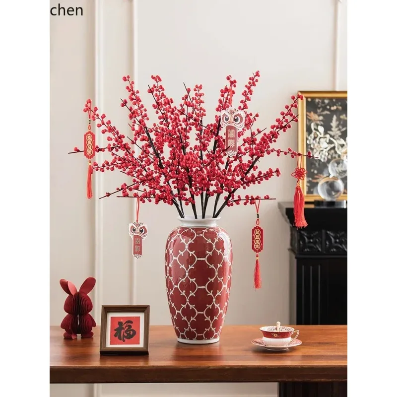 RB-6 Winter Green Fruit Fortune Fruit Artificial Flower Arrangement Vase Ornament TV Cabinet Dining Table Entryway Living