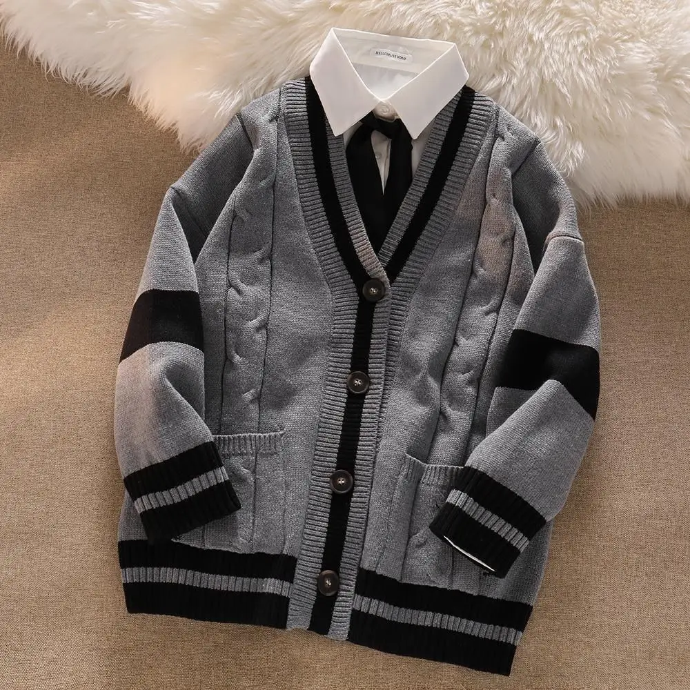 Korean autumn and winter v-neck knitted sweater jacket 2023 new loose and lazy style mid-length knitted top for outer wear y2k