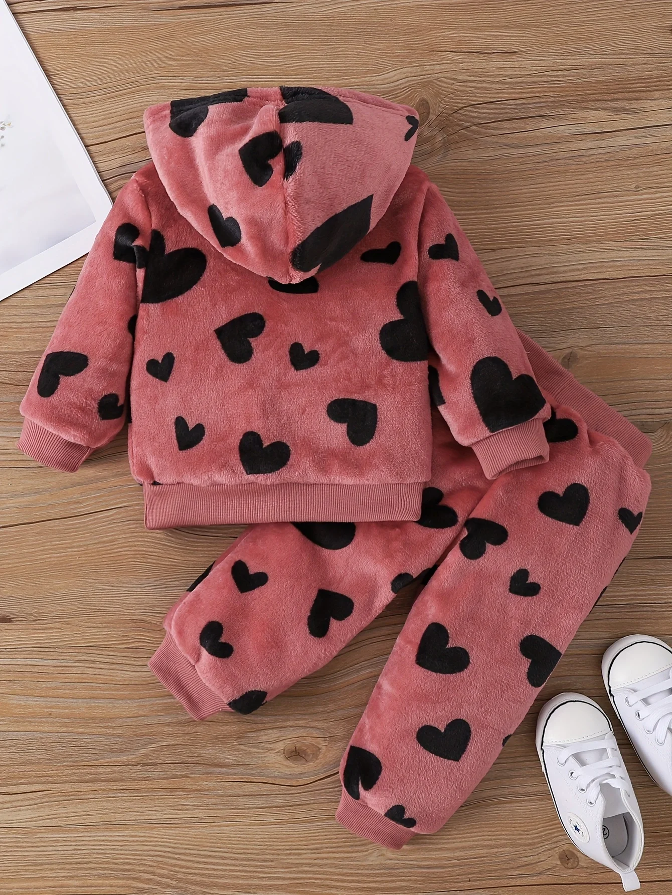 Baby sets Toddler lively girl baby furry hooded trousers baby girl clothing Autumn and winter 2 sets of clothing