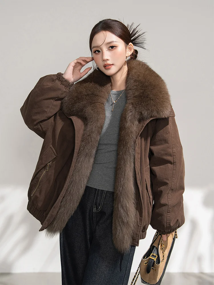 

2025 New Fashion Natural Fox Fur Collar Parkas Luxury Puffer Jackets Winter Women Goose Down Jacket Cusual Clothing