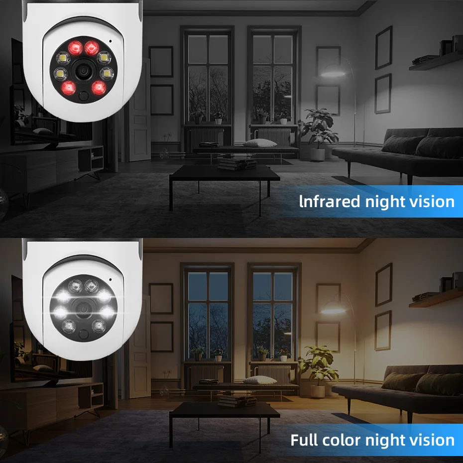 1/2Pcs Bulb E27 Surveillance Camera Automatic Human Tracking Full Color Night Vision Indoor Security Monitor Zoom Home Cameras