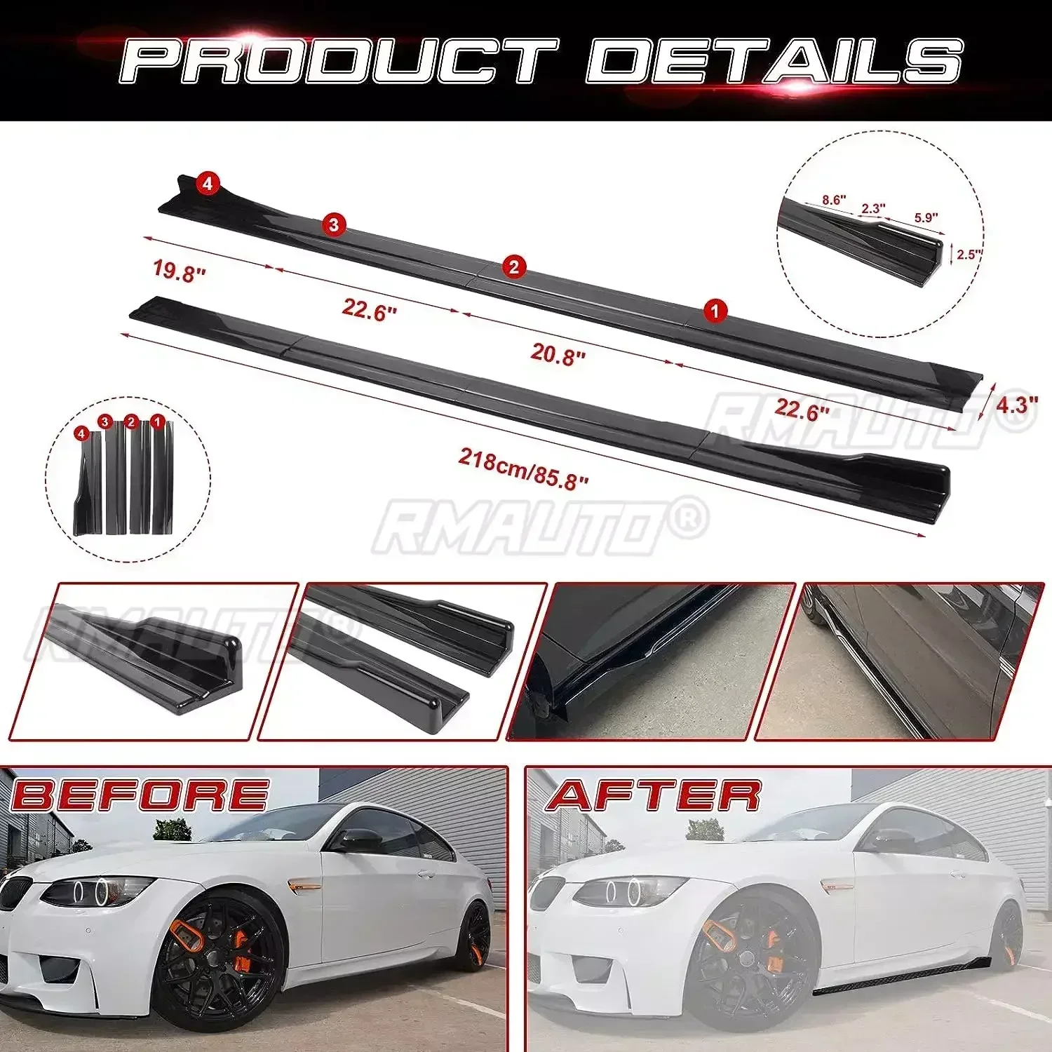 2.2m Side Skirts Extension Bumper Rocker Splitters Diffuser Winglet Wings For Audi A5 Sline S5 Sedan Coupe Convertible 2012-2016