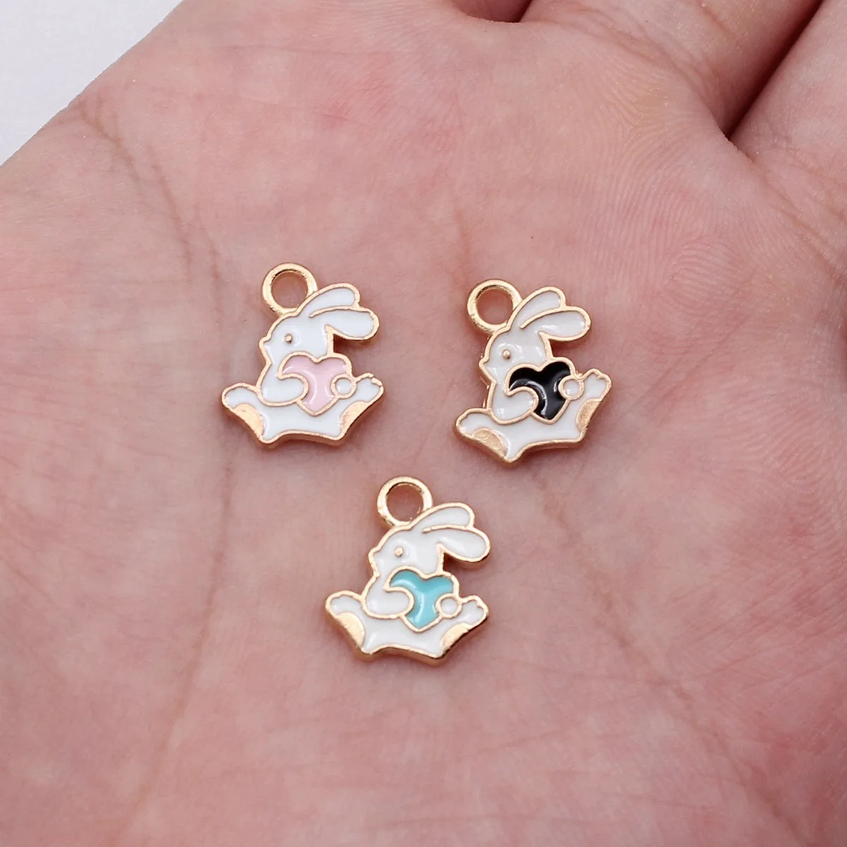 WYSIWYG 10pcs 13x12mm 3 Colors Bunny Hug Heart Charms Pendant For DIY Jewelry Making Handmade Jewelry Craft Findings