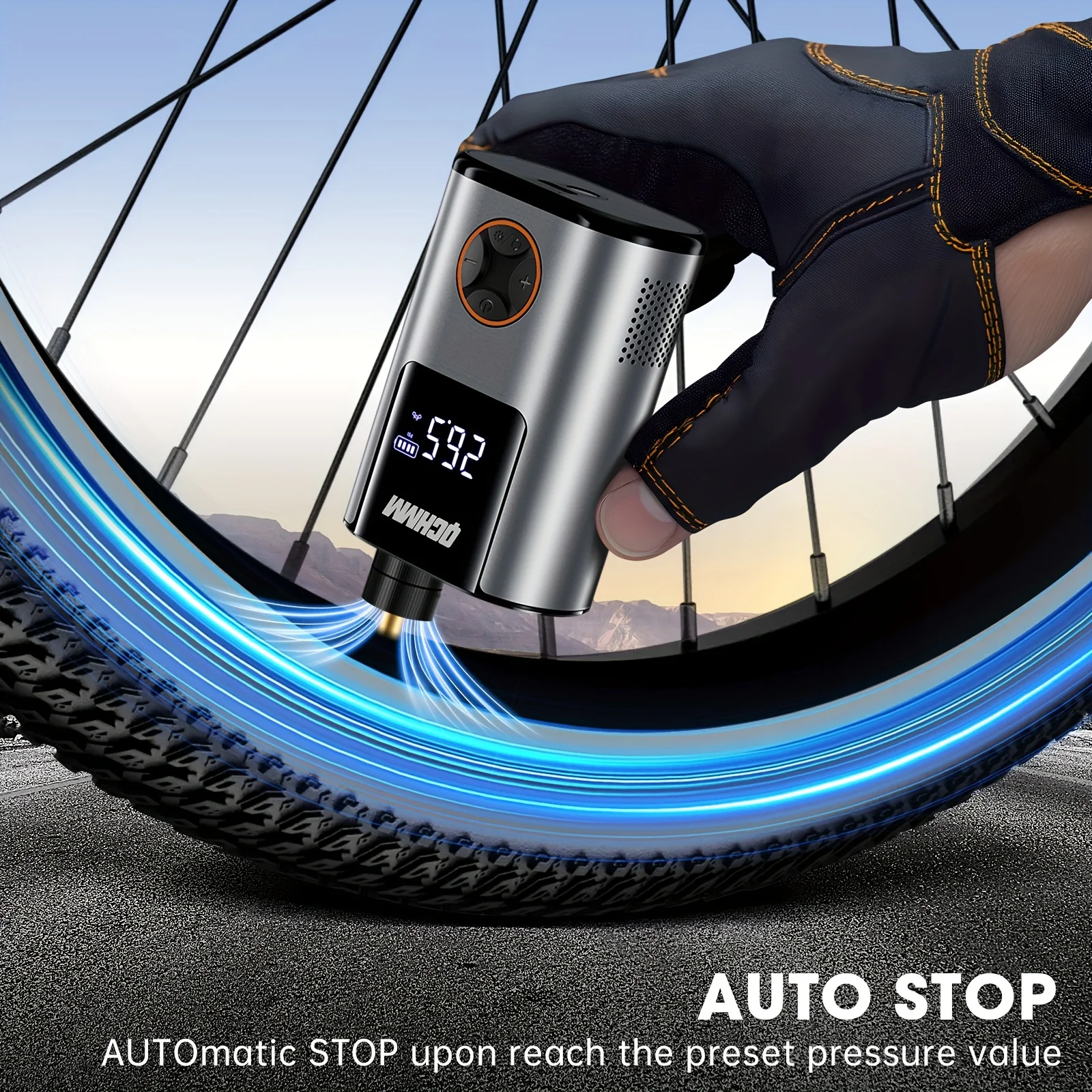 

Portable inflatable bed pump with digital pressure gauge, fast rechargeable compressor