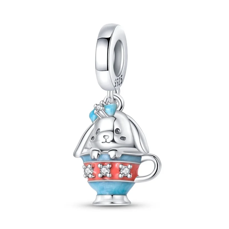New Arrival 925 Sterling Silver Creative Tea Cup Cat Charms Pendant Fit Original Bracelet DIY Women Wedding Jewelry Gift