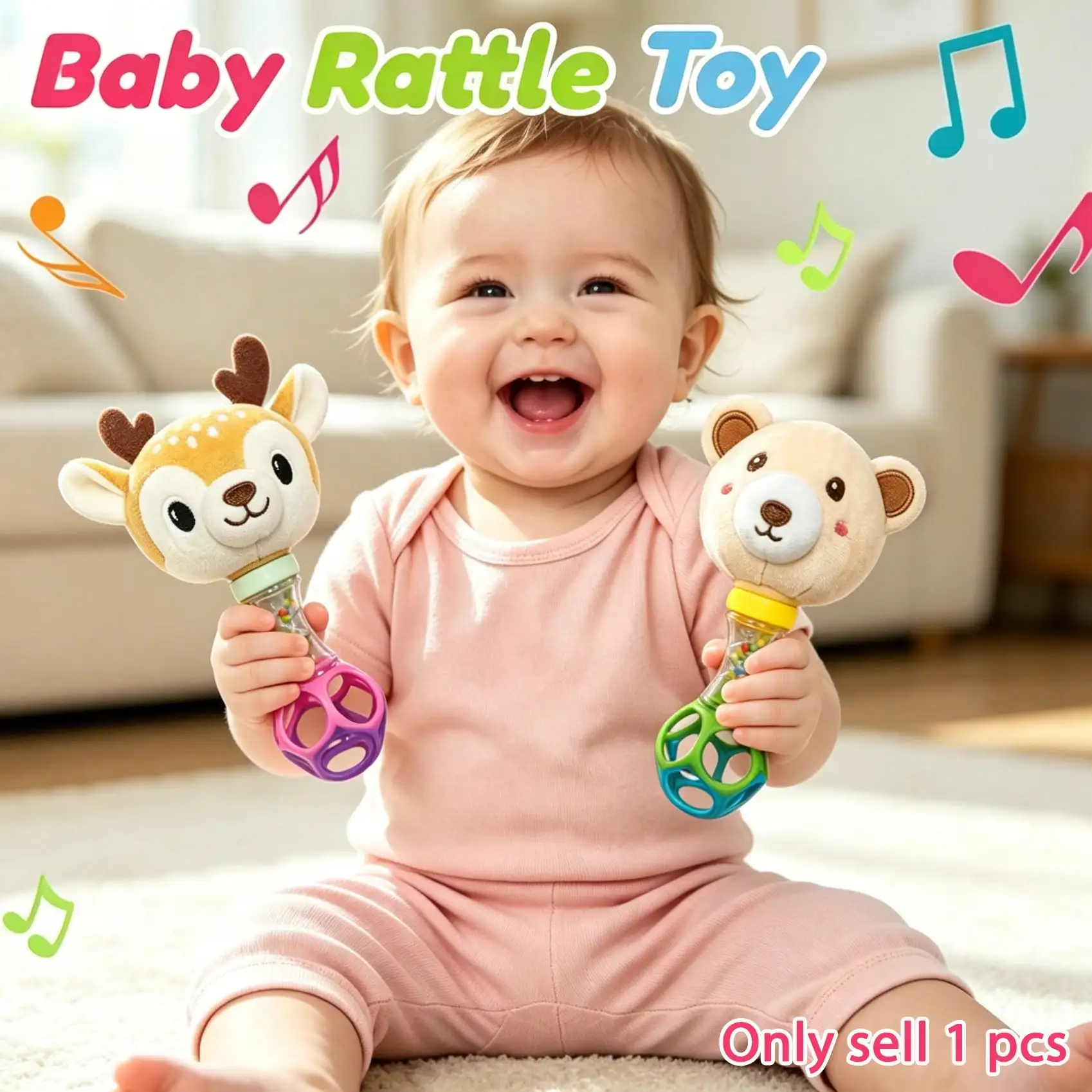 Baby Rattle Plush Animal Hand Grasping Ball Sensory Teething Toy Newborn Infant Shaker Early Educational Baby Shower Gift