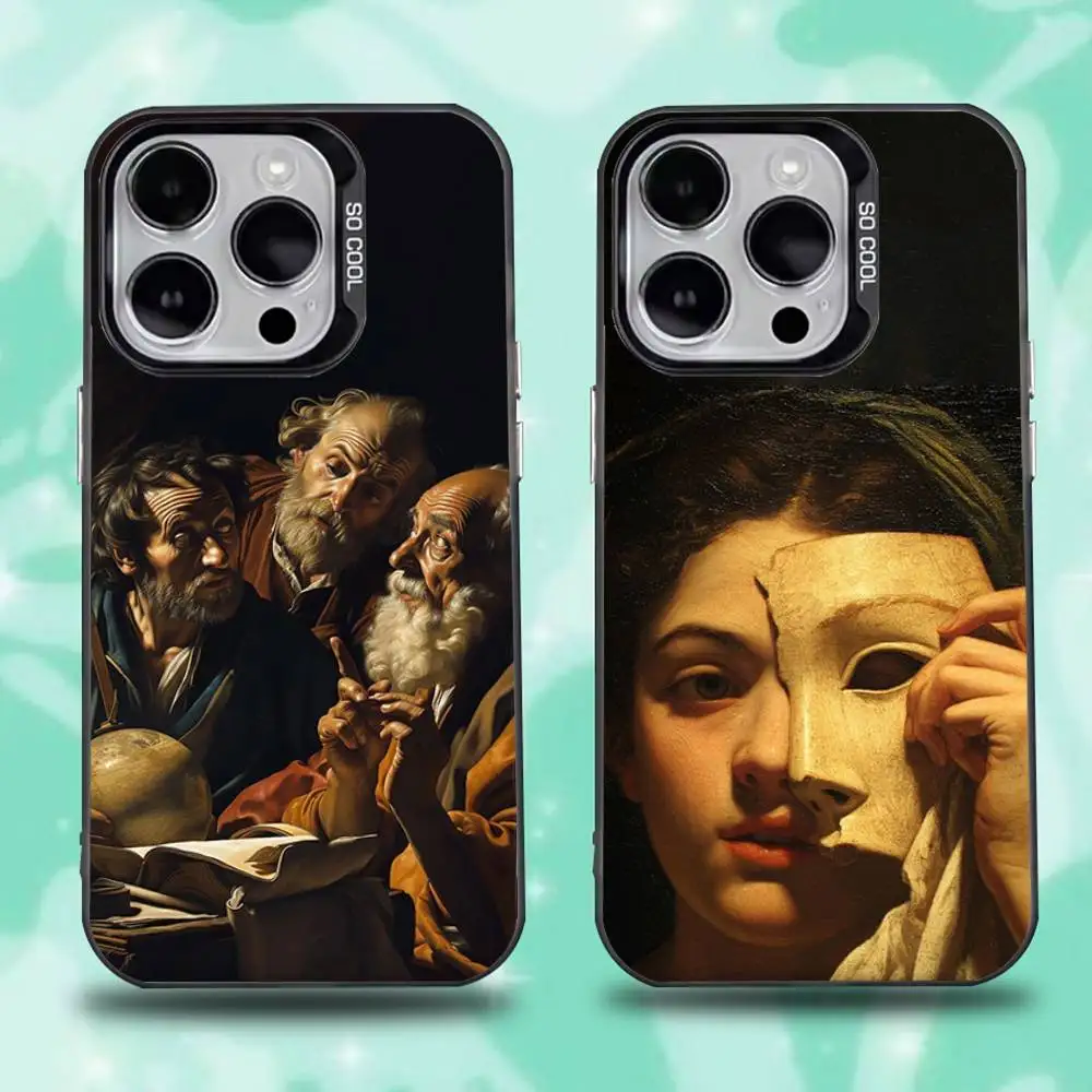 Capa de telefone clássica Caravaggio Paintings para iPhone 11,12,13,14,15,16,17,Pro,Max,Plus,E,Air,Mini IMD preto fosco